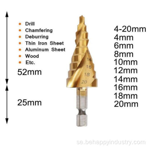 3PC HSS Tin-Coated Spiral Flute Step Drill Set